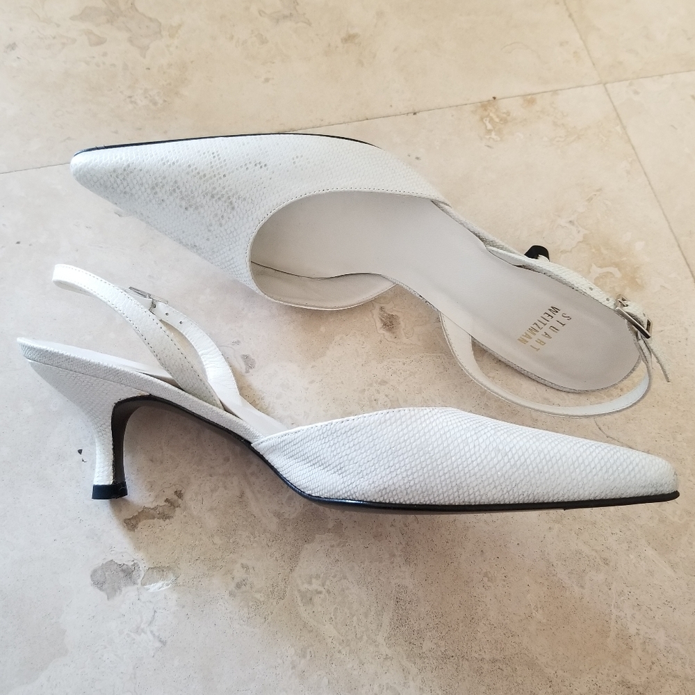 Snake skin slingback kitten heel
